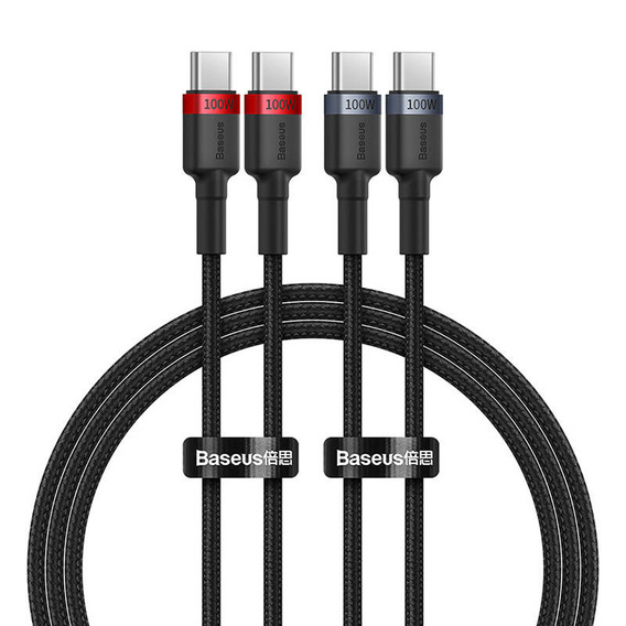 Baseus kabel Cafule USB‑C na USB‑C 1 m 100 W – czerwono‑czarny + szaro‑czarny (2 szt.)
