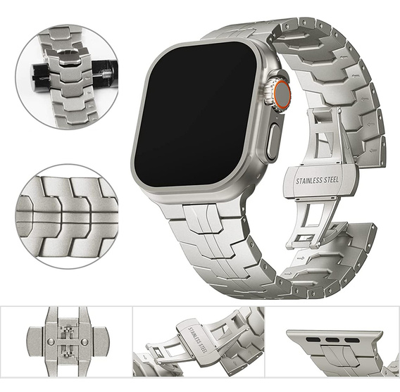 Bransoleta do Apple Watch 1/2/3/4/5/6/7/8/9/10/11/SE Ultra 1/2/3 42/44/45/46/49mm, Srebrna