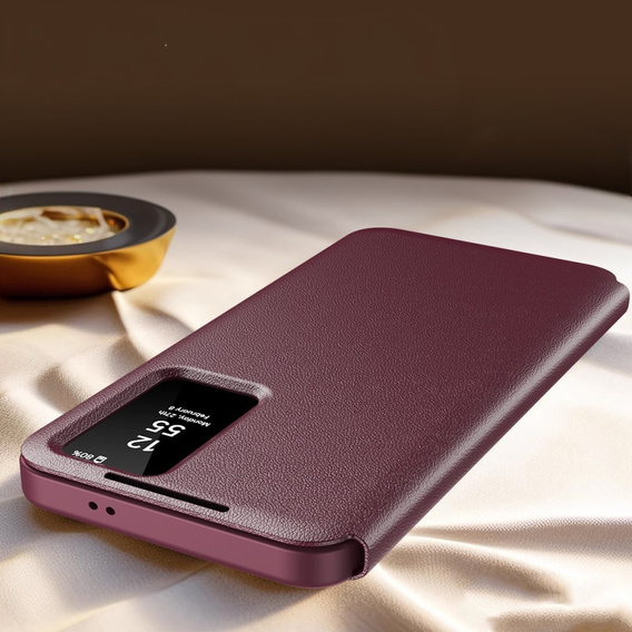 Etui z klapką do Samsung Galaxy S25+ Plus, Smart View Wallet, bordowe