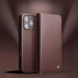 Etui z klapką QIALINO do iPhone 17 Pro, skórzane, brązowe