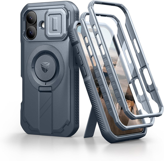 Etui Dexnor do iPhone 17 z osłoną kamery i podstawką, do MagSafe - niebieskie (Dwie ramki)