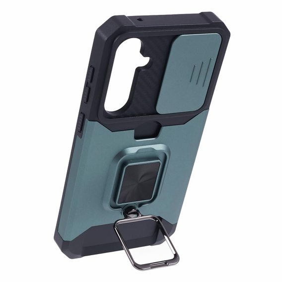 Etui pancerne do Samsung Galaxy S23 FE, Camera Slide Card Slot, zielone + szkło 9H