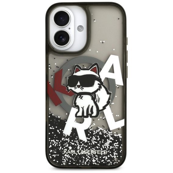 Etui Karl Lagerfeld do iPhone 17, Liquid Glitter Choupette MagSafe, czarne