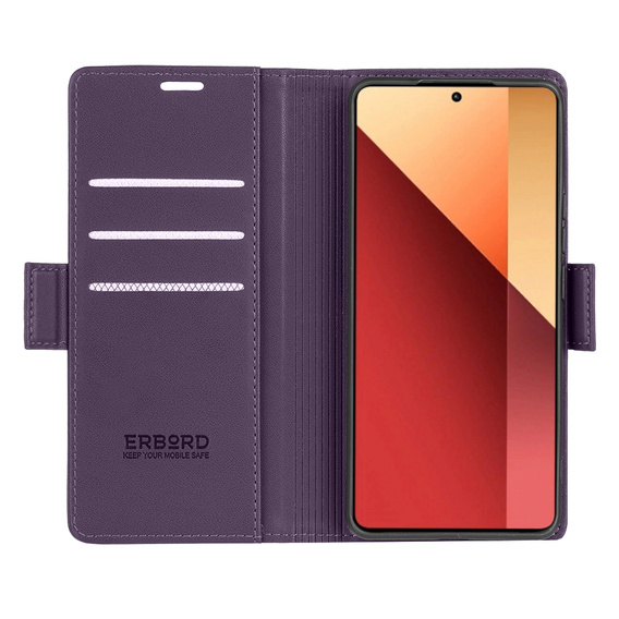 Etui do Xiaomi Redmi Note 13 Pro 4G, ERBORD Glossy Litchi, portfel z klapką, fioletowe