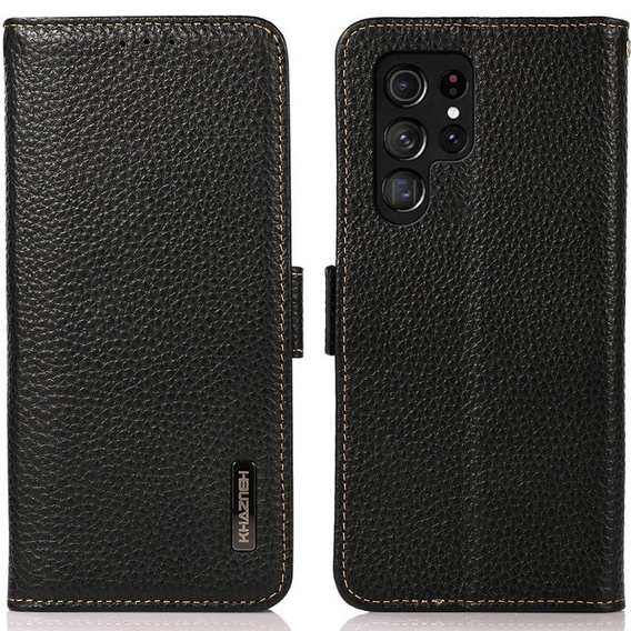 Etui KHAZNEH RFID do Samsung Galaxy S23 Ultra, Litchi Texture, czarne