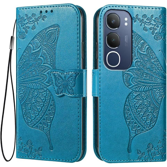 Etui z klapką do Vivo Y19s, Butterfly, niebieskie