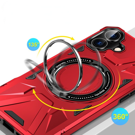 Etui do iPhone 16, pancerne z podstawką i MagSafe, czerwone