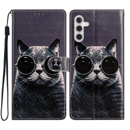 Etui z klapką do Samsung Galaxy A25 5G, Wallet, Cat, czarne + szkło 9H