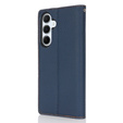 Etui z klapką do Samsung Galaxy S25+ Plus, Litchi Skin Grain, granatowe