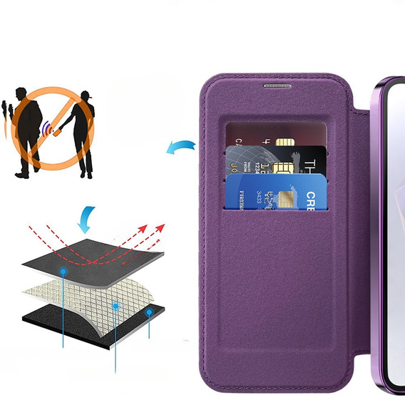 Etui z klapką do Samsung Galaxy A26 5G, RFID Wallet MagSafe z ochroną aparatu, fioletowe