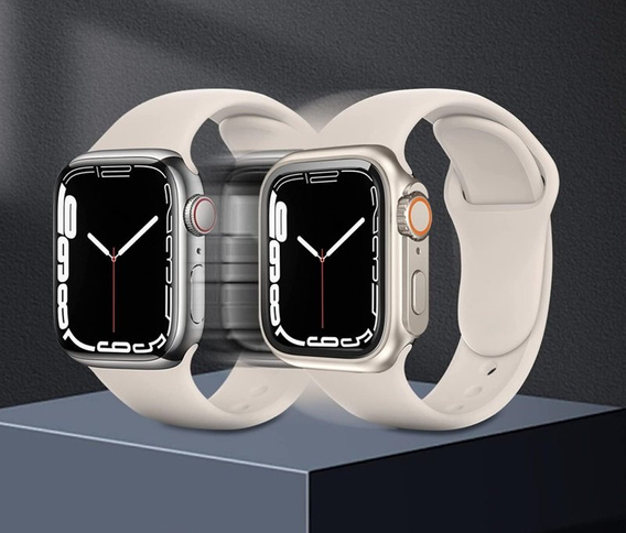 2w1 Pełne Etui + Szkło Hartowane do Apple Watch 4/5/6/SE 44MM, Tytanowe/Pomarańczowe