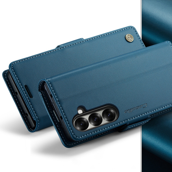 Etui z klapką CASEME do Samsung Galaxy Z Fold7 5G Litchi Wallet – niebieskie