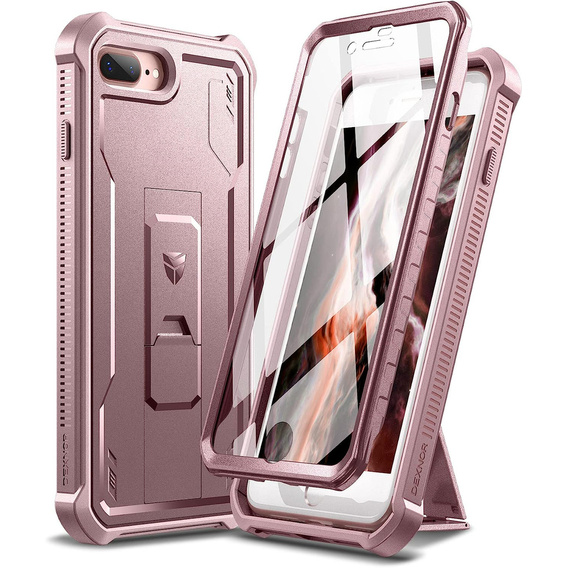 Etui pancerne do iPhone 7 Plus / 8 Plus, Dexnor Full Body, różowe rose gold