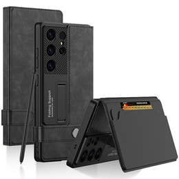 Etui GKK do Samsung Galaxy S25 Ultra z klapką, kieszenią na karty, podstawką i magnetycznym zamknięciem – czarne