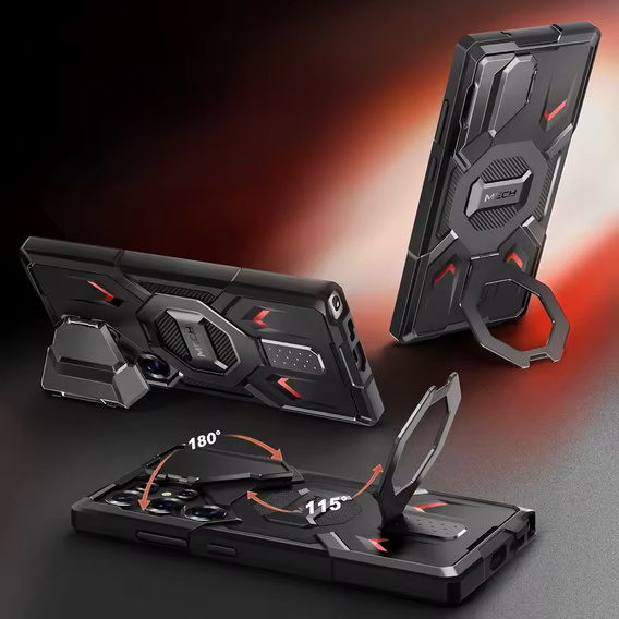 Etui do Samsung Galaxy S25 Ultra, Tongate MECH MagSafe Series, czarne  + Szkło Prywatyzujące