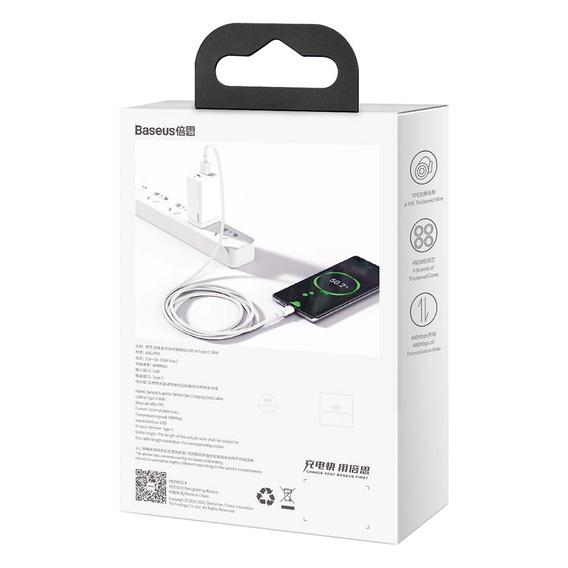 Baseus kabel Superior USB - USB-C 2,0 m 66W - biały