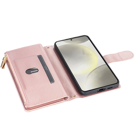 Etui z klapką do Samsung Galaxy S25 Edge, Rhombus Crossbody, różowe rose gold