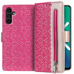 Etui z klapką do Samsung Galaxy A04S / A13 5G, Wallet Pocket Zipper Lace, czerwone