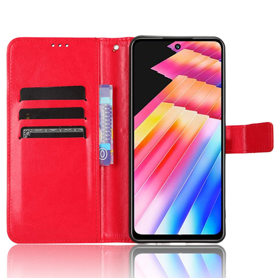 Etui z klapką do Infinix Hot 30, Crazy Horse Wallet, czerwone