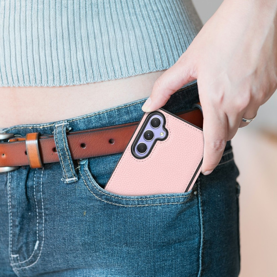 Etui skórzane do Samsung Galaxy S23 FE + Szkło Hartowane 9H, Obudowa Lychee leather Case, różowe