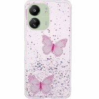 Etui do Xiaomi Redmi 13C / Poco C65, Glitter Butterfly, różowe