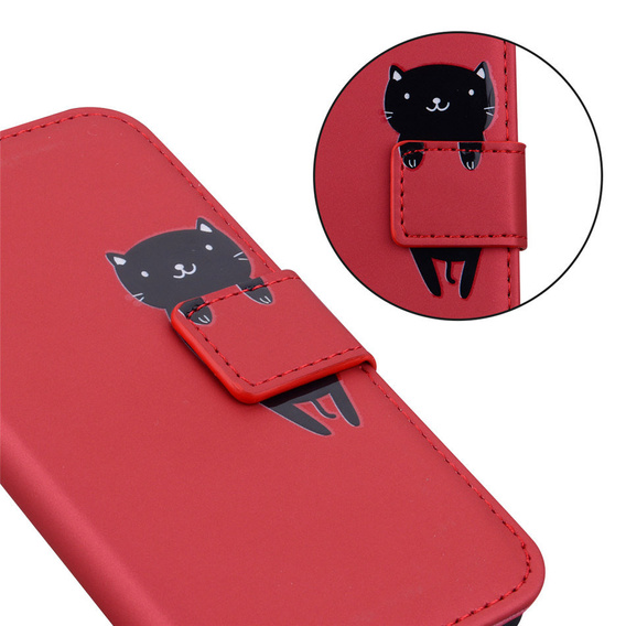 Etui Wallet do Xiaomi Redmi Note 11 / 11S, Cat, Red