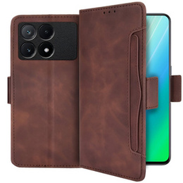Etui z klapką do Xiaomi Poco F6 Pro, Card Slot, brązowe