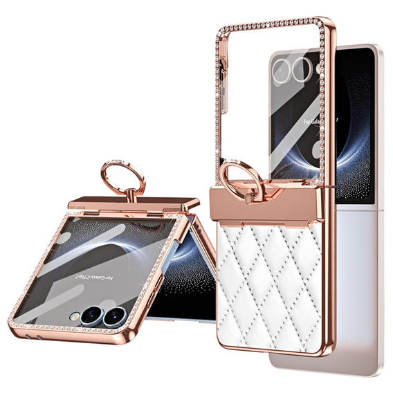 Etui Samsung Galaxy Z Flip7 5G białe – ochrona z kryształkami i szkłem