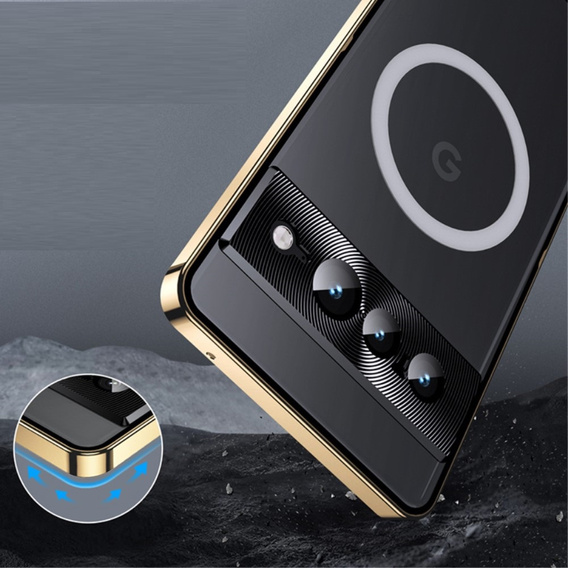 Etui z ochroną aparatu do Google Pixel 8 Pro, CamShield MagSafe, przezroczyste / złote