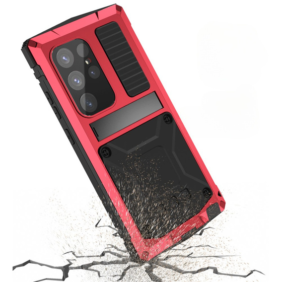 Etui pancerne do Samsung Galaxy S25 Ultra, R-JUST z podstawką pod obiektywami, czerwone