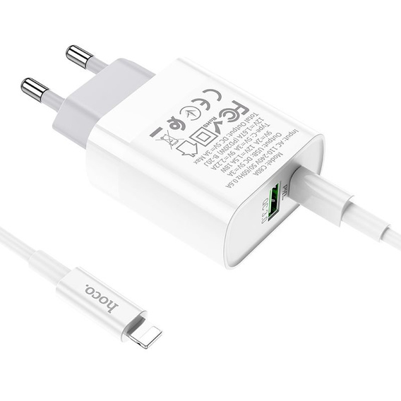 HOCO C80A Ładowarka Sieciowa PD 20W QC3.0 + Kabel USB-C - Lightning 1m, White