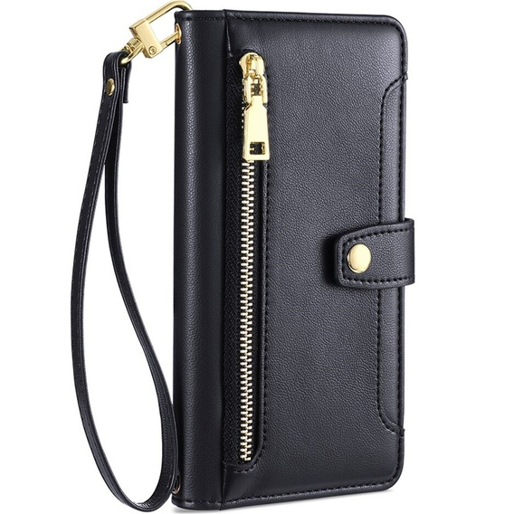 Etui z klapką do iPhone 14, Wallet Zipper Pocket, czarne