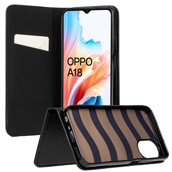 Etui z klapką do Oppo A18 4G / A38 4G, Smart Magnetic, czarne + szkło 9H
