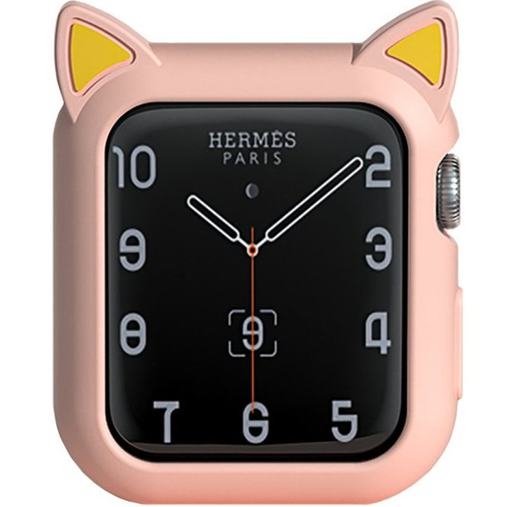 Etui Silikonowe do Apple Watch 4/5/6/SE 44mm, Kocie Uszy, Różowe