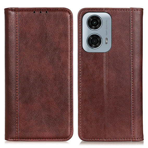 Etui z klapką do Motorola Moto G04 / G24 / G24 Power, Split Leather, brązowe