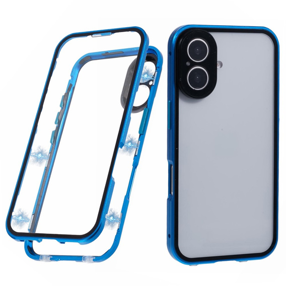 Etui do iPhone 16, Magnetic Dual Glass, niebieskie