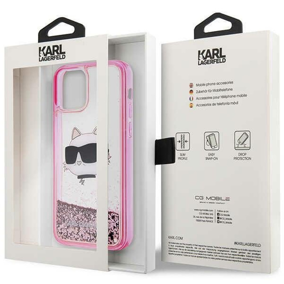 Etui Karl Lagerfeld do iPhone 12 / 12 Pro, Liquid Glitter Choupette Head, różowe