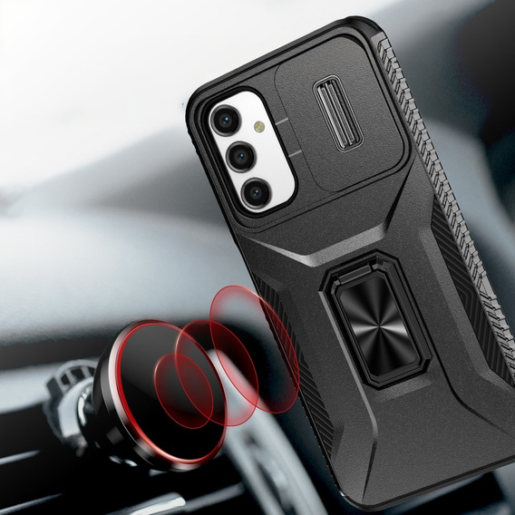 Etui do Samsung Galaxy A15, pancerne Slide Ring, czarne + szkło 9H