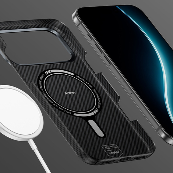 Etui BENKS Kevlar Armor Air do iPhone 17 Pro Max, Carbon Fiber 600D A070, do MagSafe – czarne