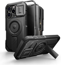 Etui pancerne do iPhone 16 Pro, Dexnor CamProtect MagSafe, z folią prywatyzującą - czarne (Dwie ramki)