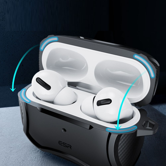 ESR Etui na słuchawki Airpods Pro 1 / 2, Cyber Armor Halolock Magsafe, Black