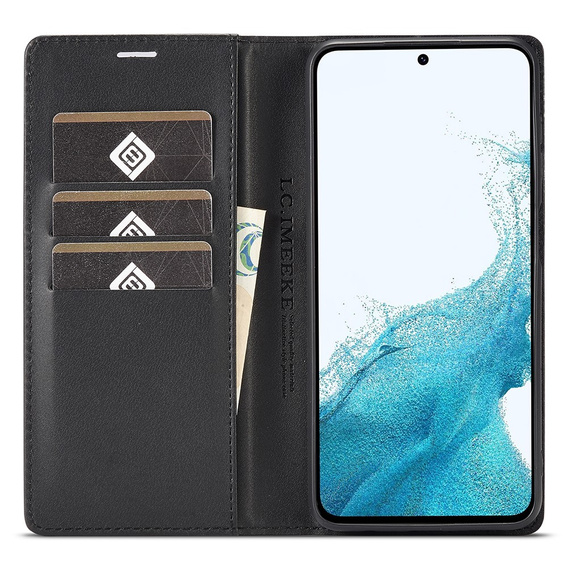 Etui z klapką do Samsung Galaxy A17 5G, LC.IMEEKE, z teksturą karbonu, czarne