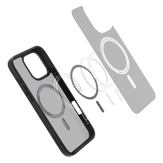 Etui z MagSafe Spigen do iPhone 16 Pro Max, Ultra Hybrid, przezroczyste / czarne + Szkło Hartowane 9H