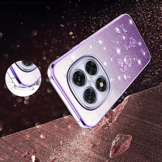 Etui do Xiaomi Redmi Note 15 5G / Poco M8 5G, Glitter Flower, fioletowe