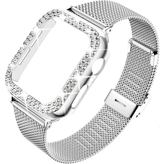 Bransoleta + Etui z Diamentami do Apple Watch 7/8 41mm, Srebrna