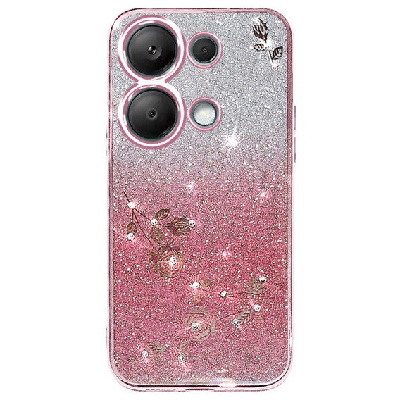 Etui do Xiaomi Redmi Note 13 Pro 4G / Xiaomi Redmi Note 14S / Xiaomi Poco M6 Pro 4G, Glitter Flower, różowe rose gold