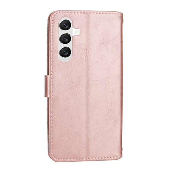 Etui z klapką do Samsung Galaxy A25 5G, Wallet Zipper Pocket, z paskiem na ramię, różowe rose gold