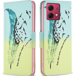 Etui z klapką do Motorola Moto G84 5G, Wallet, Feather niebieskie / żółte