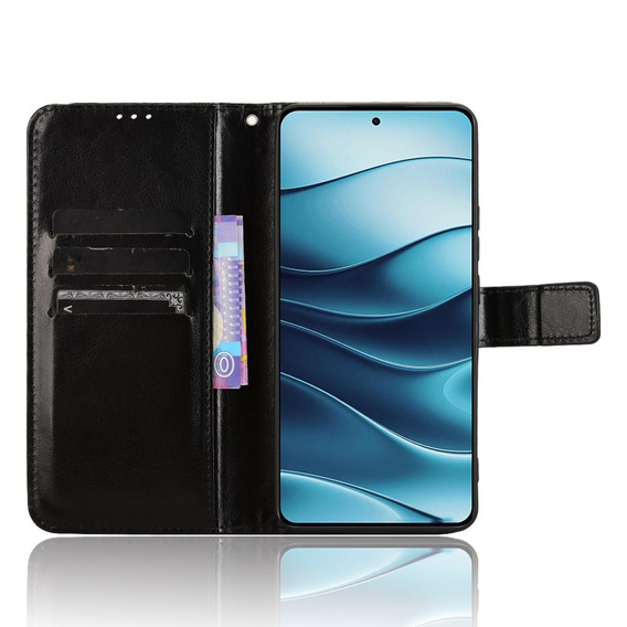 Etui z klapką do Xiaomi Redmi Note 14 5G, Crazy Horse Wallet, czarne