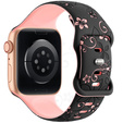 Pasek Silikonowy do Apple Watch 1/2/3/4/5/6/7/8/9/10/11/SE 38/40/41/42mm, Floral, Czarny / Różowy